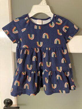 Hannah Andersson navy rainbow tiered ruffle dress /top? - 130 CM - size 8
